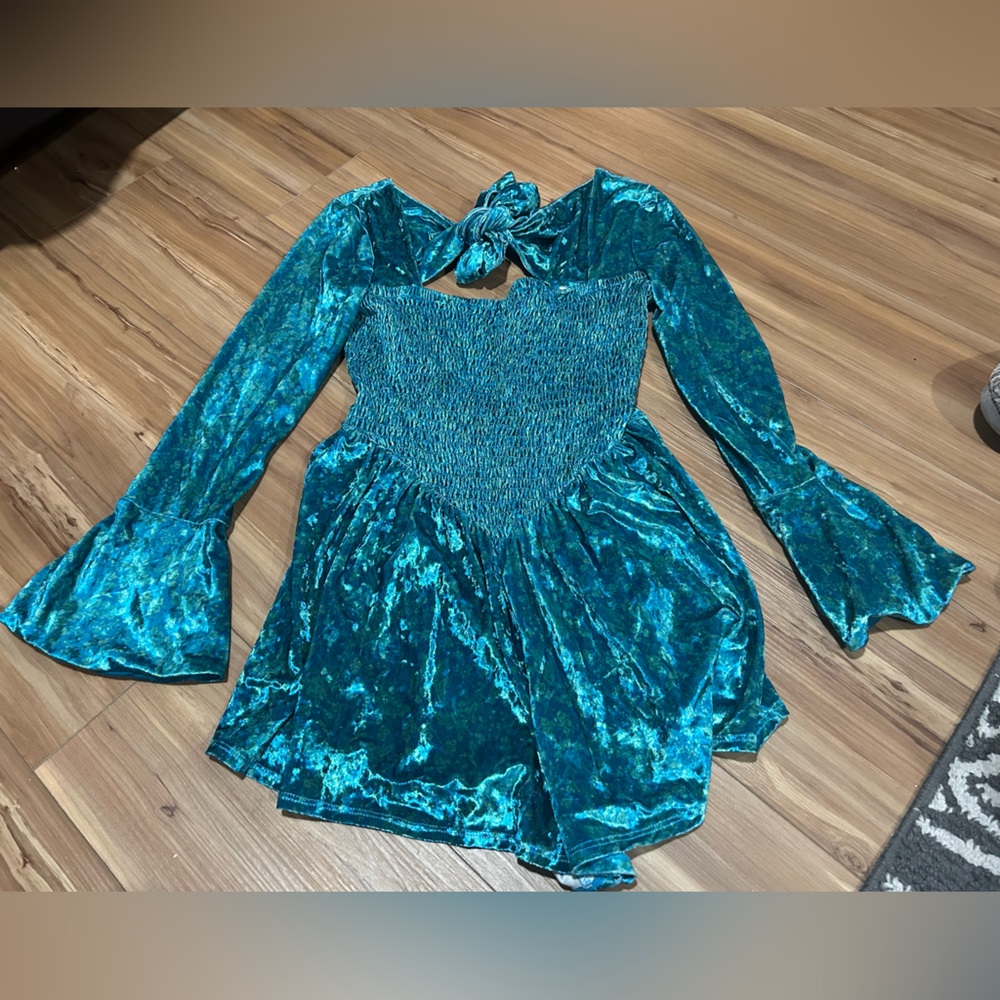 Free People Turquoise Velvet Mini Dress Size Small